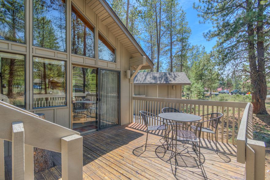 Located near Sunriver Village, this beautifully maintained home offers comfort, charm, and convenience. Spanning three levels, the home features a cozy sunken living room with a new ledgestone wood-burning fireplace, vaulted wood ceilings, and warm wood-accented walls. Enjoy slate entry flooring, an updated kitchen with modern appliances, and a stylish dining area with designer lighting. The spacious loft adds flexibility for work or play. The updated bathroom includes a custom tile shower and upgraded cabinetry. Step outside to a large deck ideal for entertaining, plus a private hot tub area for relaxing under the pines. Additional storage building for bikes and gear. Pride of ownership shines throughout—come see it for yourself!