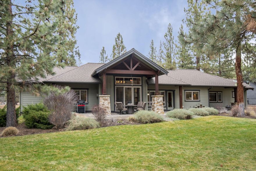 View the 9th fairway in Aspen Lakes Golf Course Estates, Sisters, Oregon. Exceptional turnkey single-level home! 2,365 sq ft of meticulously designed living space. Hhigh-end finishes are evident throughout. Great room features a captivating rock fireplace, elegant tile floors, and a vaulted ceiling, creating a warm and inviting atmosphere. The gourmet kitchen boasts granite countertops, a wood center island with a breakfast bar, top-of-the-line JennAir kitchen appliances, including a 6-burner range.  Electrolux washer/dryer in the laundry room. Two bedroom suites with walk-in closets and radiant heat floors in both baths, one with hall access for guests. The 3rd bedroom with built-ins serves as a perfect office space. Triple garage with storage and workbench. Enjoy southern exposure and breathtaking sunrises from extensive outdoor living areas.  Owner amenities include tennis/pickleball court, basketball, pool and spa. Golf Clubhouse has restaurants and pro shop.