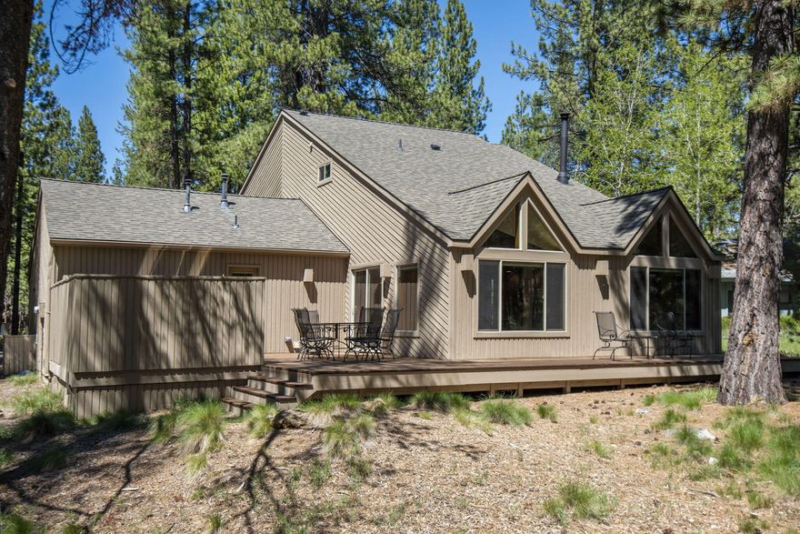 Located right in the heart of Sunriver, this home offers easy access to all the amenities, walk to the Village and spa or bike to the aquatic center, but still enjoy the peacefulness of unobstructed common area views from your living room or deck. This home boasts an extensive open living area with multiple seating areas, room for everyone, vaulted ceilings, picturesque windows, oversized dining area, the kitchen is completely updated and well appointed, two primary suites with 2 additional bunk rooms.  large freshly stained decking with stunning views of tall timber. Home is updated and ready for new memories. This is an active vacation rental with strong rental history and revenue.  Home is sold furnished.