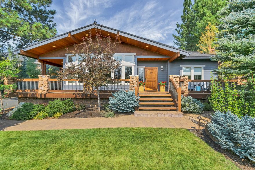 This beautiful custom Shevlin Ridge home on Bend's Westside is set back on a large private .39 acre lot minutes from trail systems, Shevlin Park, schools & Downtown Bend. A full wall of windows illuminates the vaulted great room accented by a gas fireplace, built in beverage bar & gourmet kitchen. Double thick slab granite island with abundant storage & eating bar, 6 burner Jenn-Aire range & large pantry make this a chef's delight. Main level also offers a large private office, wrap-around deck & a primary suite w/ vaulted ceilings, large windows, jetted tub, tile & stone shower with abundant natural light throughout. Upstairs, 2 bedrooms, 2 full baths & an exceptional bonus room with great storage, direct access to the upper covered deck & the private backyard retreat featuring a multi-tiered waterfall, mature trees, tasteful landscaping & a large paver patio. Multiple private outdoor living spaces make this a piece of paradise you can enjoy year round!