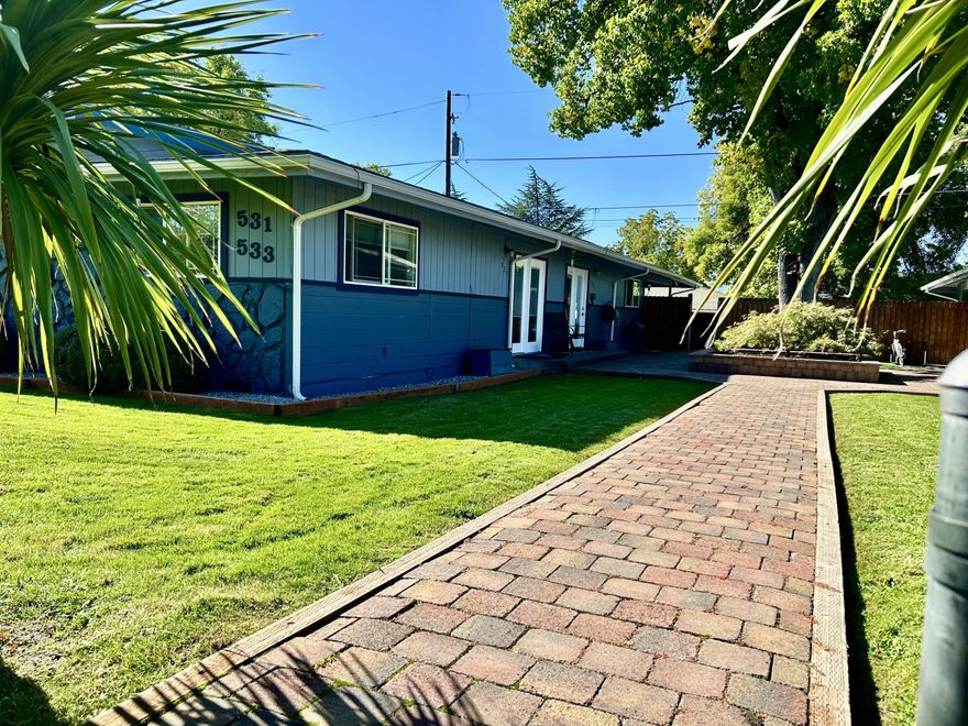 Priced to sell! Great turn key investment property.  Extensive remodel over the last few years, beautiful, owner maintained duplex.  Grounds are impeccable with a pavered courtyard and in ground sprinkler system. Each unit is 2 bedroom, 1 bath.  New roof, gutters, windows, interior and exterior doors, interior and exterior paint, new fence, new flooring throughout each unit, new mini splits with heat and A/C, LED lighting throughout, all new appliances, cabinets and counters, new water heater, new tiled bathrooms. Carports and small storage space attached.  Duplex next door at 535 & 537 Effie St is for sale as well. Long term tenants would like to stay.