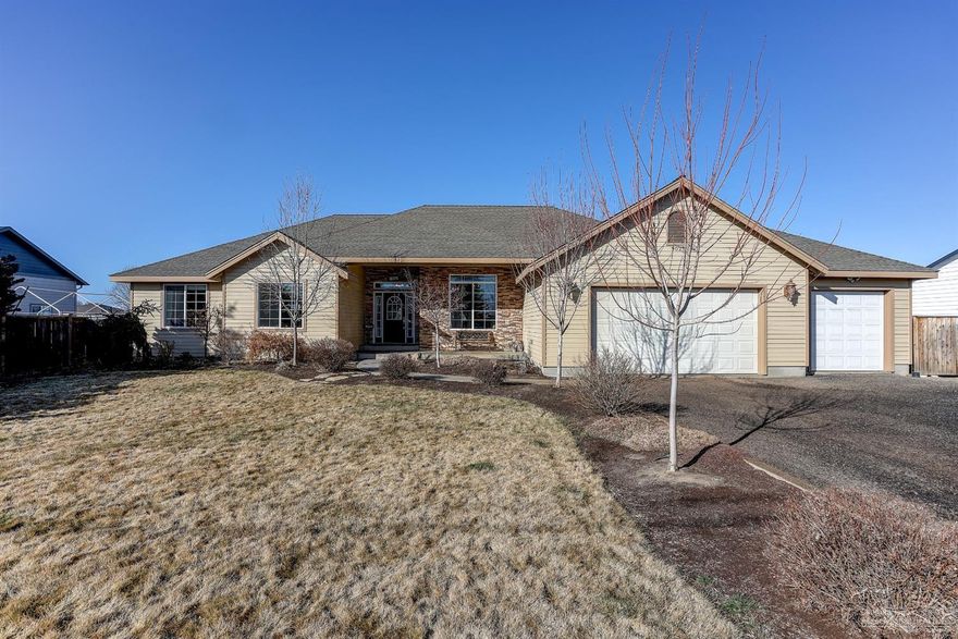 4 bedroom 2.5 bath home on a half acre. Large 3 car garage and room for a boat or trailer on the side of the house behind the gate. Lots of upgraded finish work throughout the house including crown molding in the master bedroom. Huge backyard with two decks, and a large garden to host your friends and family. landscaping includes many large trees, and several fruit trees. You will love the open floor plan, welcoming and comfortable. Beautiful views of Smith Rock in the front, and the Cascade snow covered mountains out the back. The neighborhood is friendly and quiet. The dead end street means very little and only local traffic.