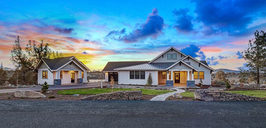 One of a kind 2018-built Mountain and River-View Tumalo home! Stunning custom finishes throughout this single level modern farmhouse with an adorable matching guest house! Master suite with gorgeous mountain views, double vanity, tiled shower, soaking tub and a spacious walk-in closet. Light and bright kitchen with massive center island, double ovens, two dishwashers and a spacious walk-in pantry. 2nd Junior Suite located on the other side of the home with views, walk-in tiled shower, double vanity and walk-in closet. Inviting great room with huge vaulted ceilings and double sliding doors that open up to a massive covered deck overlooking the mountains, river and gorgeous countryside! Guest quarters with kitchenette, office area, bathroom and built-in washer/dryer. Deschutes River Ranch boasts nearly two miles of private Deschutes River access bordering 32,000 acres of BLM. Country living close to town with protective CCR's to ensure a high-quality living experience.