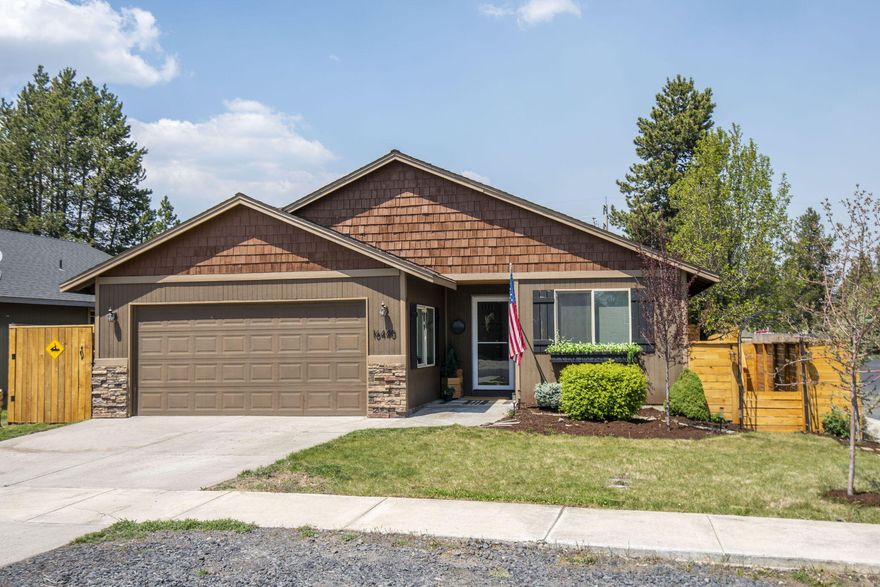 This home stands out from the rest. It's a single-level, three-bedroom, two-bath home located on a corner lot. The interior has been upgraded with new lighting, a tongue-and-groove ceiling accent in the entry, life-proof carpet in the bedrooms, high-end scratch-proof laminate flooring in the main living spaces, fresh paint, built-in cabinetry and shelves in the family room. The master bedroom features a patio door that opens to a fantastic ''party'' deck. The landscaped exterior includes irrigation, new trees (plum, apple, cherry, etc.), and cedar fencing around the property. Additionally, there is a two-car garage and an added heat pump. This property is located in the family-friendly Huntington Meadows subdivision in La Pine, close to parks, pickleball, and all that Central Oregon has to offer. For a complete list of upgrades and property features, please consult your broker.