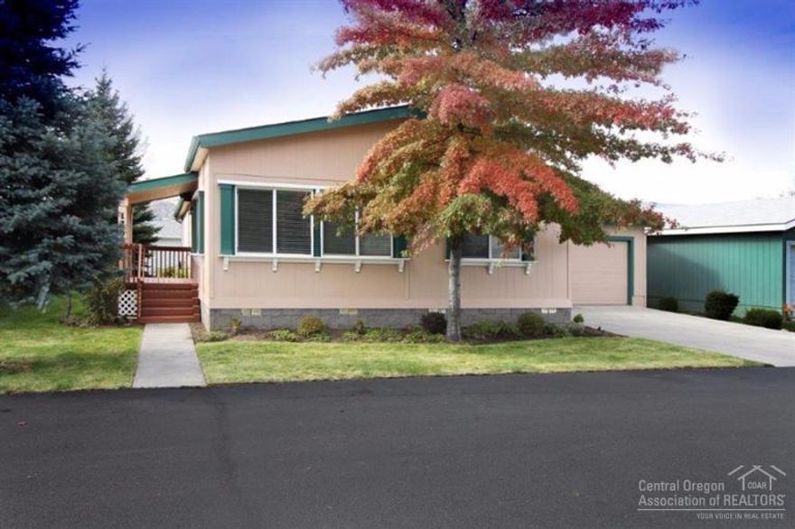 Sparkling Clean 3 bed, 2 bath home deep in quiet Snowberry Village, Bend's Premier 55+ community close to medical, shopping. Large 2 car garage, covered patio, covered front porch. Open Floor plan. All appliances included. Central AC. All electric home. Clubhouse, Pavilion, RV storage available. Community activities.