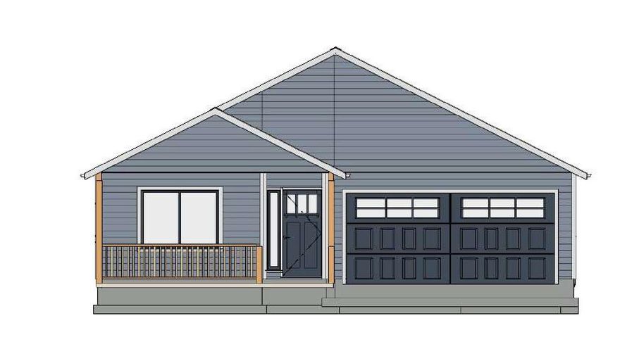 New construction home by Howard and Howard homes. Lot 20 This home is beautifully designed with all the modern touches that capture some farmhouse flair featuring open floor plan & vaulted ceilings. The kitchen will have custom solid wood shaker cabinets in Green, fantasy white marble, beautiful coordinating back splash and farmhouse sink in white. All stainless appliances with be included. The pantry door will be frosted glass. The interior paint color will be Spring Thaw with white trim. The exterior will be Delicate White & the exterior will be Black & the peak color in Flagstone.
All the flooring is upgraded with luxury vinyl plank, carpet in the bedrooms, tile in the bathrooms and laundry room. There will be natural gas fireplace in the living room with beautiful stonework in Gris Rustico and a mantel in Bright White. All the windows frames will be cased and trimmed out. Landscaping front and back with timed sprinklers and fencing. 2 car garage & inside laundry.