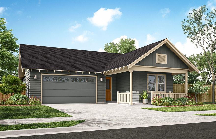 This beautiful single level home offers easy living with style and no HOA fees. Located in Countryside, this light and bright single-level home features a spacious kitchen and dining area, open great room with a modern gas fireplace, and a private primary suite plus two additional bedrooms. The kitchen boasts sleek shaker style cabinets, solid-surface counters, tile backsplash, quartz island, and stainless steel appliances. Durable laminate flooring runs throughout the main living areas, baths, and utility room. The primary suite includes a dual vanity, tile shower, and walk-in closet. Great room slider opens to a covered patio for easy outdoor living. A ductless system provides year-round heating and cooling. Upgrades include full landscaping, and cedar fencing.