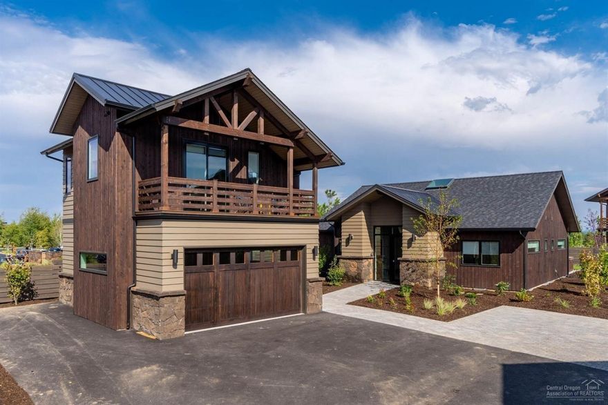 Perfectly situated near the resort's amenities and some of the best trails in Central OR, these fully furnished, income-producing vacation homes at Trailhead allow you to take advantage of the Tetherow lifestyle. Wherever your travels take you, Trailhead allows you to begin any adventure without venturing far. A typical day here includes a morning latte at the cafe, a swim and soak at Tetherow Sport, a round of golf, or a quick bike ride to Phil's trail. When the day's over, head to The Row or Solomon's for a sunset dinner with Cascade views. At 2442 total sq ft, this South Fork floor plan features a 1854 sq ft main home with 4 king suites, a hot tub and fire pit, highly custom finishes, & a 588 sq ft studio above a detached garage. Home must be avail. for nightly rentals 38 wks/yr. Photos of similar floor plan.