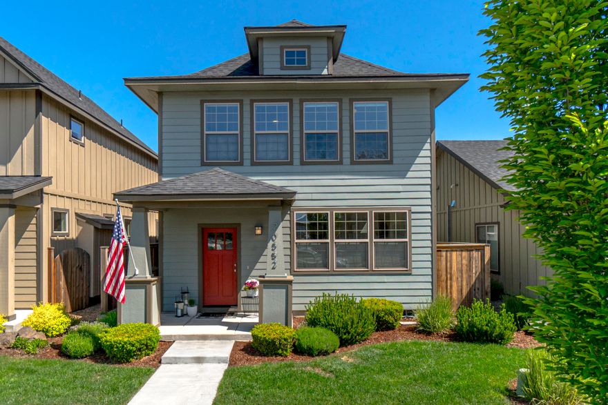 This light and bright low maintenance home is truly move-in ready. Quality built Energy Star & Earth Advantage Gold Certified Home means energy efficiency and sustainability. Open floor plan offers gas fireplace in the great room with beautiful built in shelving, laminate wood floors throughout the kitchen and the dining. Kitchen features quartz counters, full tile back splash, pantry, eating bar & stainless appliances. Main level also has half bath plus built-in coat rack/shoe cubby. All bedrooms are upstairs including a spacious master with tons of natural light, walk-in closet & master bath with 2 sinks & stall shower. New AC unit & recently painted interior. A covered patio offers a nice simple relaxing space with a brand-new park a couple hundred yards away. The low monthly HOA takes care of all the front yard landscaping so you have plenty of time to enjoy all  the amenities just steps from your door including Backyard Pizza, Wild Roots Coffeehouse, Fit Body Bootcamp & more!