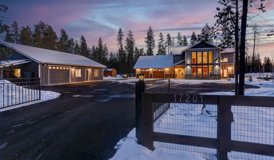 Stunning meticulously maintained newer home w/ large shop that sits on nearly an acre, located 2 miles South of Sunriver & 20 minutes to Mt. Bachelor. 20 ft high ceilings in the great room present a wow factor as soon as you walk in. Everything has been overbuilt w/ the highest quality finishes, a must-see home! Natural light pours in through the numerous windows which highlight the warm hickory wood flooring. The kitchen features a large island w/ quartz counters, Viking appliances & wood cabinets. In addition to the attached 2-car garage, there is a 1,920 sqft shop w/ wood stove heating to store all your toys. The shop has a 600 sqft office wired for cable/internet & has heating/cooling. Custom perimeter fence w/ a gate & landscaped w/ drip system. Other features include 2 RV connections w/ 50 amp power, wired for hot tub, 2 firepits on the paver patios, well pumphouse is drywalled & insulated. The main house is wired for generator backup. This is a truly spectacular home & property!