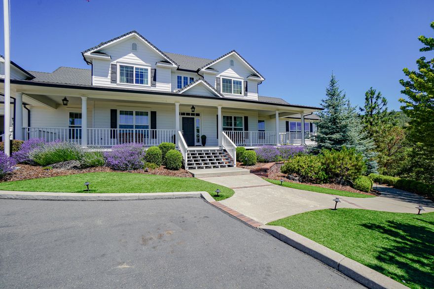 Featuring a stunning upward spiral staircase, Brazilian Cherrywood floor, formal dining room, and sitting room, you will immediately feel welcomed to this beautiful home. The spacious great room with its cozy gas fireplace flows into the family gathering area and recent fully remodeled kitchen. The large island allows space to visit during meal prep, and a walk-in pantry provides ample storage for the chef. The beautiful master bedroom and a formal office are on the main floor. Upstairs are 4 large bedrooms and family game/pool room. Another spiral staircase leads down from the kitchen area to a family/TV room and guest bedroom. Numerous well-planned built-ins are found throughout the home. The oversized 3 car garage and outside parking will accommodate all your parking needs. Providing hours of family recreation, everyone will enjoy the sport court for tennis and basketball, jungle gym, trampoline, and putting green. Spectacular views abound!