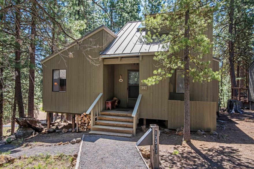 Lake View from Black Butte Ranch Cabin RC16! Features great room with a wall of windows and glass slider to deck viewing the lake. It is an open concept into kitchen & dining area. On main floor there are two bedrooms and a bathroom with shower/tub and stack washer/dryer. Loft bedroom adjoins bathroom with stall shower. Character enhanced with vaulted ceilings and wood accents. Located near Glaze Meadow Rec Center with indoor & outdoor pools, hot tub, spa, workout room and children's playground. Plus, tennis & pickleball courts.