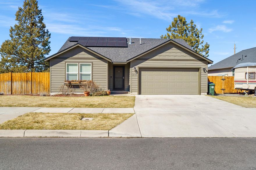 Motivated Sellers! $5,000 Seller contribution towards closing costs! Job relocation forces sale. Beautiful single level home on a spacious 0.20-acre lot. Located in a great neighborhood close to the park and new Costco location! Very open and bright interior with vaulted ceilings, gas fireplace, Central AC, and new LG refrigerator, dishwasher, washer and dryer. Great separation between the master bedroom and two other bedrooms. Master suite features dual vanities, double walk-in closets, and tiled floor. Moen-Flo Smart Water Monitor is installed and located in the garage. An abundance of privacy in the fenced/landscaped back yard, which is great for entertaining with its wonderful, plumbed gas fire pit, and cozy heat lamp! Solar panels which can generate 100+% of this homes power depending on usage. New roof in 2021!