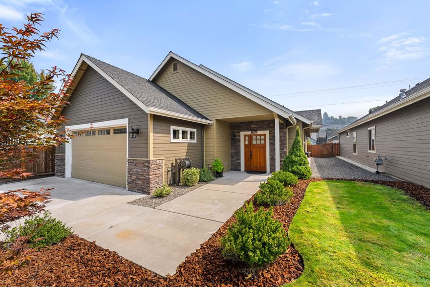 Immaculate 3 bed, 2 bath home built in 2018 with a bright open layout and 9' ceilings throughout. The stylish kitchen offers granite counters, eating bar, Aquasana water purifier at sink, stainless appliances, and a gas range—perfect for everyday living or entertaining. French doors add charm to the office/3rd bedroom. The primary suite offers a walk-in closet, double vanities in bathroom and French doors to the private patio. Attached and finished 2-car garage with heating/air so you can work on hobbies all year round. ADT Alarm system stays..just pay for monitoring. Beautifully landscaped, low-maintenance yard in a prime location close to shopping, schools, and medical. Truly move-in ready!