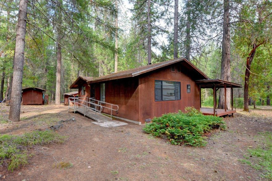 Discover cozy comfort in this 1 bed, 1 bath retreat location nestled on 5 acres has a lot of opportunities to make this retreat your own. Surrounded by nature and wildlife, this property offers a peaceful, private setting with a spacious covered porch, wood stove, and abundant natural light. The open layout includes a large bathroom with a tub, single vanity, and a separate mudroom with sink and laundry hookups. Outside, enjoy multiple sheds, a 12x16 shop, carport, RV parking, and hookups which is perfect for projects or guests. With a well, septic, and handicap accessibility, this home has great bones and is ready for your excitement! Don't miss the opportunity to make this humble abode in the woods your own personal retreat!