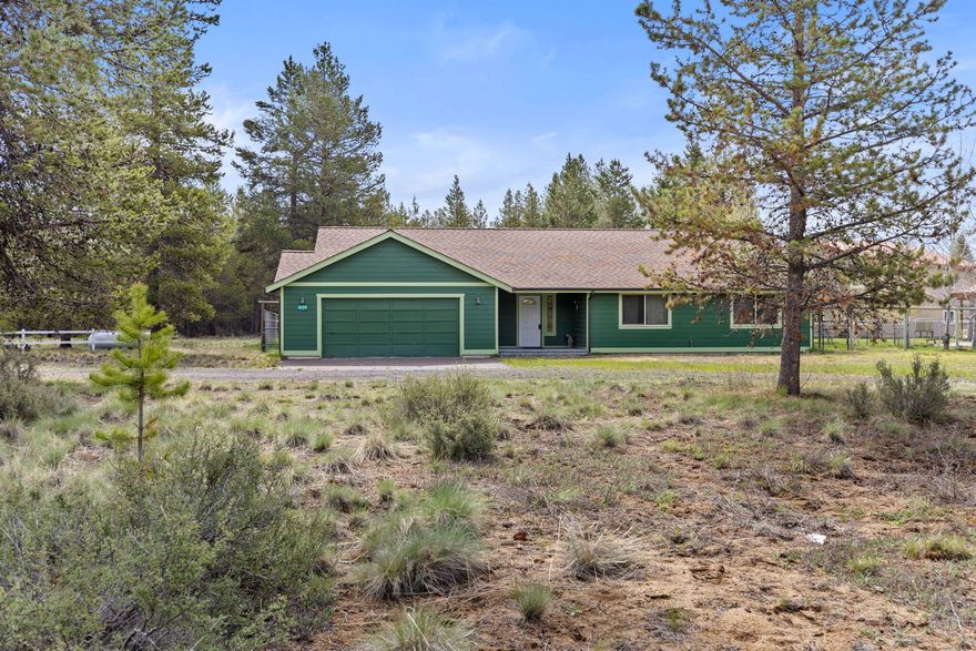 Single-Level Home on a Spacious Corner Lot!  Welcome to this charming 3-bedroom, 1.5-bath home nestled in the heart of La Pine. This 1,585 sq. ft. residence sits on a 1.12-acre lot, offering plenty of space and privacy.
Step inside to find a warm and inviting living area featuring a cozy gas stove and an energy-efficient heat pump for year-round comfort.  The kitchen includes all appliances, a pantry, and an open dining space perfect for gatherings.  Outside, enjoy the back deck, a small storage shed, and an RV parking area—ideal for outdoor enthusiasts.  The attached 2-car garage provides ample storage and convenience. New well and pump installed 2024
Located on a paved street, this home offers easy access to local amenities, parks, and the natural beauty of Central Oregon. Whether you're looking for a full-time residence or a peaceful retreat, this property is a must-see!