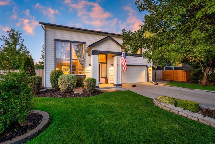 Located just a block from Redmond's Dry Canyon Trail system, this super stylish corner lot home on nearly a quarter-acre offers a blend of luxurious finishes and outdoor living. The spacious floor plan shines with a clean, modern, and bright aesthetic throughout, featuring new interior and exterior paint, a custom tile fireplace, and a renovated kitchen boasting with block counters, a huge island, tile backsplash, and stainless appliances. Major updates include a New HVAC in January 2025 and a New Roof in June 2025. The private backyard is a gardener's paradise with cherry & apple trees, garden beds w/ full drip irrigation system, grapes, berries, a fenced yard, and a relaxing Bullfrog hot tub. Practical amenities include a custom primary closet, an oversized two-car garage, and gated RV parking, all perfectly situated for easy trail access and a superior Central Oregon lifestyle.