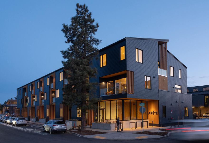 Presenting Arête: a collection of 32 modern condominiums located in the very heartbeat of Bend's west side. Here, intentional design meets natural finishes in a set of 10 distinctive floor plans throughout the three-story building. This specific Broken Top floor plan features the River finish package, and is a one bedroom unit located on the south side of the second floor offering excellent natural light throughout the day. Designed by award-winning Hacker Architects and built by SunWest Builders, these Earth Advantage condos include private decks or patios, personally allocated parking, custom storage options, secure entry, professional property management, and an exclusive community room for hosting, lounging, or working. Together with its sister properties in NorthWest Crossing's Grove development - the Market Hall and Assembly - Arête offers a lifestyle of contagious adventure, meaningful connection, and holistic living. Photos are of similar units.