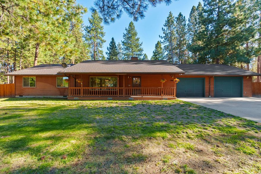 Welcome to The Pine Haven —a peaceful retreat on nearly an acre, tucked among towering pines in the coveted Caldera school district. This single-level home blends privacy with convenience, just 5 minutes from Brookswood Plaza + Elk Meadow Elementary. Inside, enjoy a fresh, light + bright feel with new paint, updated fixtures, and flexible living spaces—including a dedicated home office. The oversized primary suite offers bonus space + private patio access. Outside, savor your morning coffee on the covered front porch or unwind on the spacious back patio begging for a hot tub. With a wide lot layout, there's room for RV parking, toys, or a future shop—plus extra storage in the garage + shed. Quiet, tucked away living with easy access to the Old Mill + Downtown Bend, this property is the perfect home base for your Central Oregon lifestyle or a short-term rental opportunity.