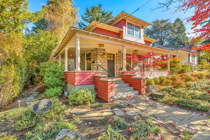 Award-winning historic home and thoughtfully designed guest cottage located in a desirable neighborhood just above the boulevard between Triangle Park and the Ashland Public Library. Thoroughly renovated by Benchmark Builders in 2008, the ''Galbraith-Winne House'' features a charming covered front porch, original concrete block exterior, open-concept living and dining with romantic curved archways, Madrone hardwood floors, custom cherry cabinetry, granite counters, stainless appliances, solid-core doors, designer lighting, main level half bath, mudroom/laundry, and two spacious upper-level bedrooms with full ensuite bathrooms. The 2002-built guest cottage by reputable local contractor Don Sever includes extensive custom built-in shelving and cabinetry, dining nook, complete kitchen with gas range, double fireplace, and full bath with laundry facilities. Beautiful mature trees and plantings, stone and paver patios, and detached carport with storage and alley access. Inquire for details!