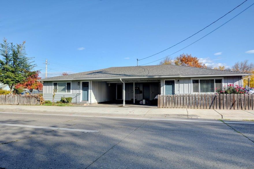 Beautifully updated duplex in the fast growing south southwest Medford area.  Each unit is separated from the other by the storage rooms and covered parking.  1215 has been updated with vinyl plank flooring, new carpet, new interior and exterior doors, paint, light fixtures, windows, new roof in 2019, water heater and upgraded electrical!  Kitchen is all new with custom cabinets, hardware, counter tops, fixtures and appliances! Bathroom is all new as well!  1219 had a thorough update in 2013 with new carpeting this year in addition to the water heater and garbage disposal.  1215 is ready to move in - live in one side and the other side helps with your payment.  Clean! Clean! Clean!  Don't wait, this one won't last long!