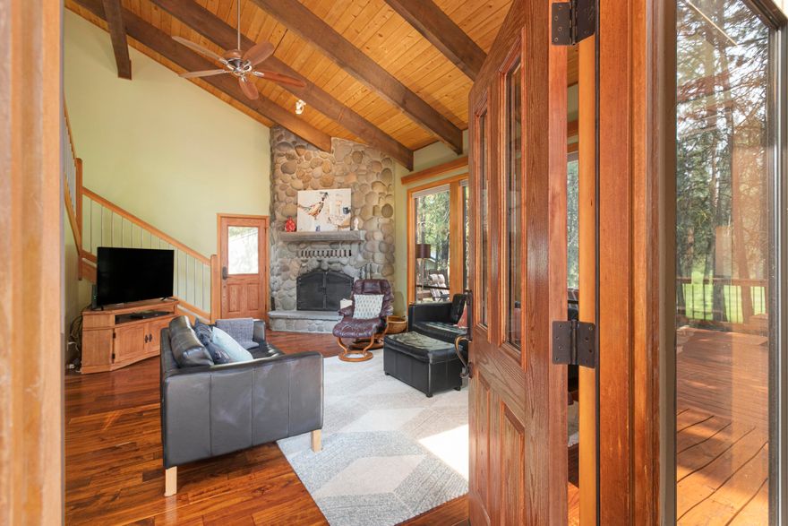 Black Butte Ranch is an amazing one of a kind location that offers a lifetime of memories.  This darling home is ideally located on the 16th fairway of the Big Meadow Course and a stones throw from the beautiful lodge pool, Lakeside Bistro & Roberts Pub.  The great room welcomes you with a massive rock fireplace, vaulted tongue & groove beamed wood ceilings and beautiful wood floors.  The kitchen has been nicely updated with granite counters & stainless appliances.  There is a bedroom and bathroom on the main level and la loft area plus two bedrooms on the second level.  An enormous deck has plenty of space to spread out and entertain while idling your days away.