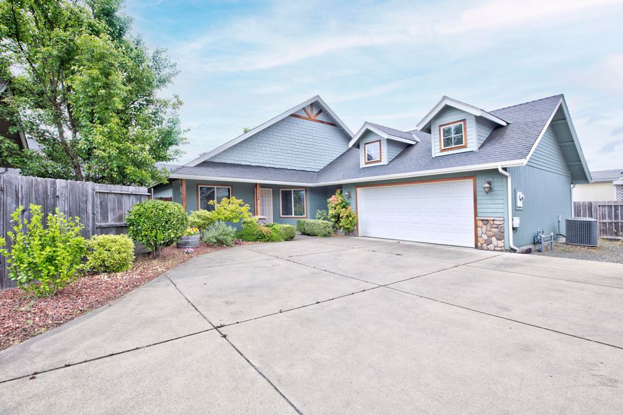 Beautiful, single level, 4-bedroom, 2 bath home, tucked away in a quiet Grants Pass neighborhood. Cute covered front porch invites you into a large living room and well-appointed kitchen with granite counters and stainless appliances. Kitchen includes nice sized dining area with views of the back yard. Large master suite offers access to a covered patio and the master bathroom is complete with double vanity and huge walk-in closet. Home offers 3 guest bedrooms, guest bathroom and a laundry room which leads into the, 2 car attached finished garage with storage area above. Easy to take care of, fenced back yard with patio.  Recent $8,000 in new flooring.