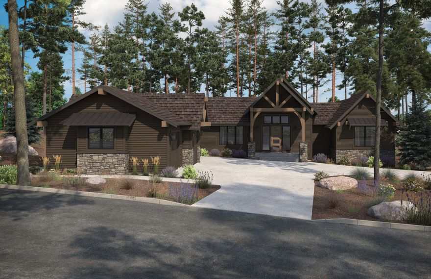 Welcome to this 4 BR, thoughtfully designed single level home that enhances functionality, comfort, mountain-modern design and the natural beauty of the outdoors. Upon entering the home, an Eastern-facing front porch welcomes you with picturesque views of a pond.  Timeless hardwood flooring takes you into the great room filled with natural light, featuring a stunning floor to ceiling tile surround gas fireplace, an open floor plan extending to kitchen & dining, and views of the coveted forest. All bedrooms are en-suites with private bathrooms. The primary suite features a free standing tub, tiled shower and spacious walk in closet. Several storage closets throughout home. You'll love sunset evenings on the west-facing covered back patio! Fully insulated, three-car garage for all your Central Oregon gear storage. STR permitted in community. Est. completion October 2023. Owners enjoy access to all Caldera Springs amenities; golf, pool, fitness, Forest House, and much more!