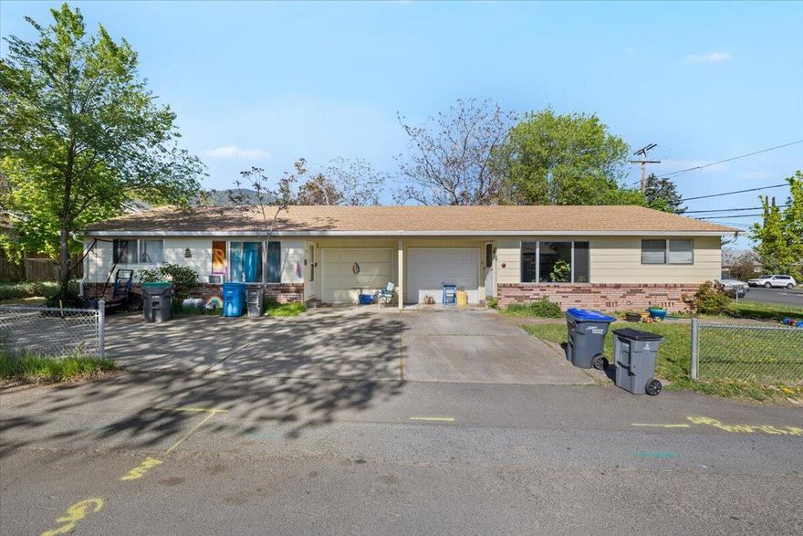 Rare opportunity to own a clean and neat duplex in Ashland. Located between Ashland High School and Southern Oregon University, this single-level duplex sits at the quiet corner of Iowa Street and Wolfard's Alley. The two units are mirror images of each other, with two bedrooms, one bath, a large living room, a separate kitchen/eating area, and its own one-car garage with laundry facilities. The duplex is set back from the street, with mature trees, a fenced yard with lawn, and off-street parking. Easy access to schools, shopping, public transit and all that Ashland offers. Quiet neighborhood makes this an ideal setting. The property has stable tenants and has been a solid producer for years. Rental properties like this don't come on the market very often. Seize this opportunity to own a consistently rented duplex in the heart of Ashland.