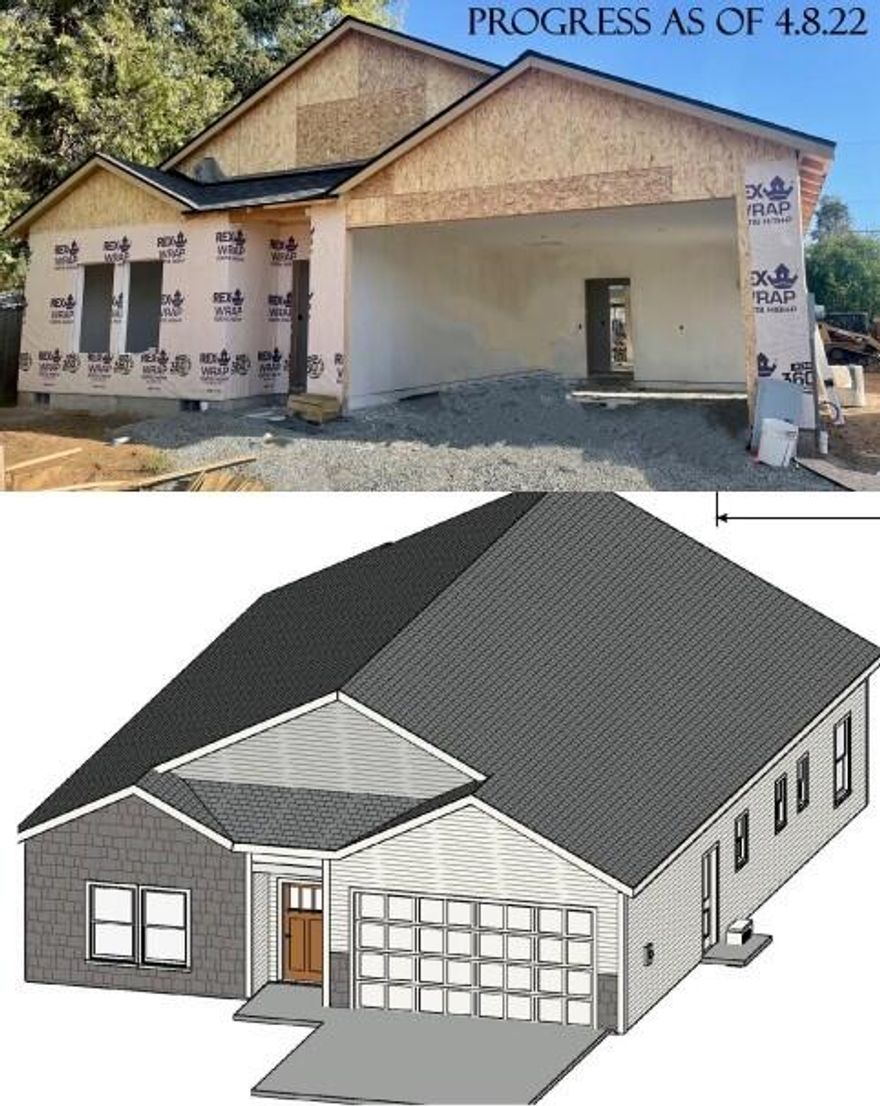 New construction, beautifully built by River Lane Homes, an Energy Performance Scored Home. Single level & open concept living w/ water resistant laminate wood floors throughout and carpeted bedrooms & closets. Kitchen w/ island & walk in pantry open to the great room w/ electric fireplace, built in bookcases & sliding glass door to rear yard & covered patio. Spacious master suite w/ soaker tub, dual vanity & large walk in closet. Tile floors in bathrooms & laundry. Attached and finished 2 car garage w/ approximately 14' between garage and the property line to park extra toys. Estimated completion is in June- Don't miss out on this beautiful new SW Medford flag lot home w/ lovely mountain views.