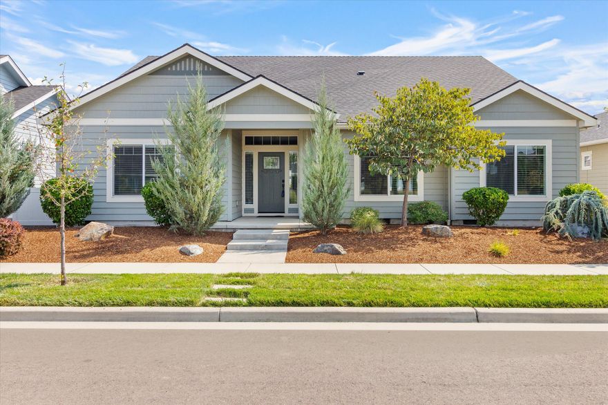 On a quiet street the heart of Twin Creeks, this charming custom single-level home by Harkey Homes & Design is a true gem! Features include hardwood flooring, quartz countertops in the kitchen and baths, a large kitchen with island, walk-in pantry, and expansive 11-foot ceilings. The living room features a stunning gas fireplace with stacked ledger stone and an antique wood beam mantel. The open and airy layout is bathed in natural light, and the split floor plan includes a primary suite and two guest bedrooms at opposite ends of the home. The rear covered patio offers a peaceful escape with its beautifully landscaped front and back yards, perfect for a low-maintenance lifestyle. This is your chance to live in an award-winning community with all the amenities you could ever want, including parks, a pickleball court, coffee shops, walking paths, and also close to schools and shopping. **Agent is Successor Trustee**