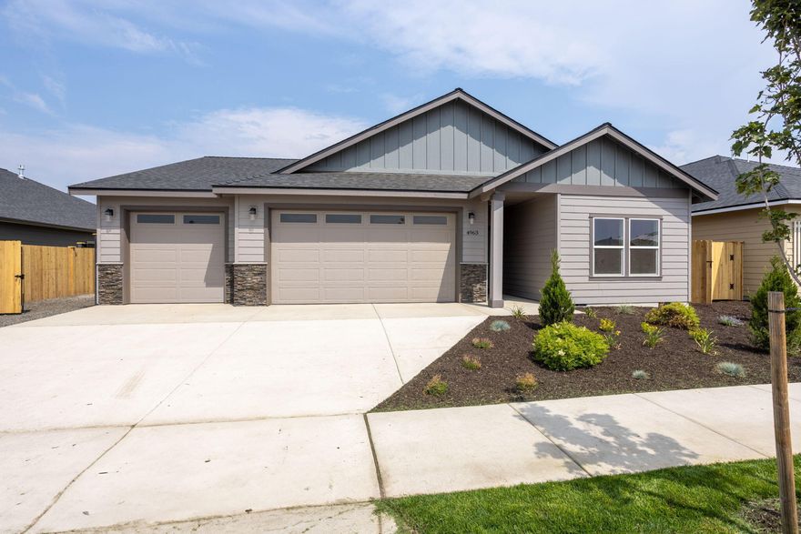 Move-in ready! Lot 23 features the Summit floorplan w/ 2,284 sf of single-level living; 3 bdrms + den, 2 1/2 baths, 3 car garage & wide side yard for RV/boat parking w/ separate entrance gate. Vaulted primary bdrm features an XL walk-in closet, dual vanity, shower w/ enclosed toilet. Great separation from 2 guest bedrooms sharing a full bath. Entertain in your kitchen w/ SS appliances, pantry, tiled backsplash, soft-close cabinets, extensive slab quartz countertops opening to vaulted dining area and great room w/ decorative gas burning fireplace & access to covered back patio. A spacious utility/laundry room too! Durable laminate plank flooring thru-out & carpeted bdrms. Fenced yard & landscaping w/ sprinklers & entrance gate to side yard parking. Upgraded finishes & A/C included! Korbin Meadows is a new community in desirable neighborhood of SW Redmond.