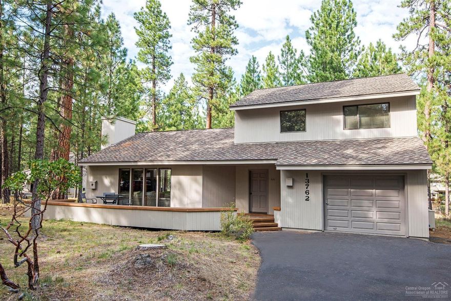 Black Butte Ranch GM44. Privacy and just a short walk to Glaze Meadow Rec Center! This well cared for home features an open floor plan, with stunning stone fireplace, and vaulted wood ceilings. Walls of windows showcase the outdoors from the living area. Kitchen views the outdoor beauty too. Main floor bedroom has private access to the main floor bathroom. Second floor has two bedrooms, bathroom and utility room. There is a single car garage.