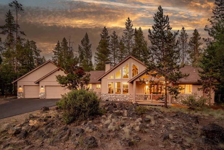 Experience refined High Desert living in this Sunriver sanctuary. This beautifully curated and well-appointed 4 BD, 3.5 BA home offers 2,111 square feet of modern mountain luxe on a private .35-acre lot backing to greenspace. The single-level layout includes 2 primary suites—ideal for guests or multigenerational living. Natural light floods the open-concept design, showcasing elevated cabin-inspired finishes and a cozy river rock gas fireplace. Sold fully furnished, it's move-in ready or perfect as a proven short-term rental performing in the top 1% of homes on Airbnb, grossing over $120K in 2024. Steps from scenic bike paths and Sunriver's world-class amenities, it blends privacy with adventure. Low-maintenance landscaping leaves more time for soaking up Central Oregon's sunshine, entertaining on the expansive patio, or relaxing in the hot tub. An oversized 3-car garage, and mud/laundry room complete this special home. An unparalleled opportunity for discerning buyers, welcome home!