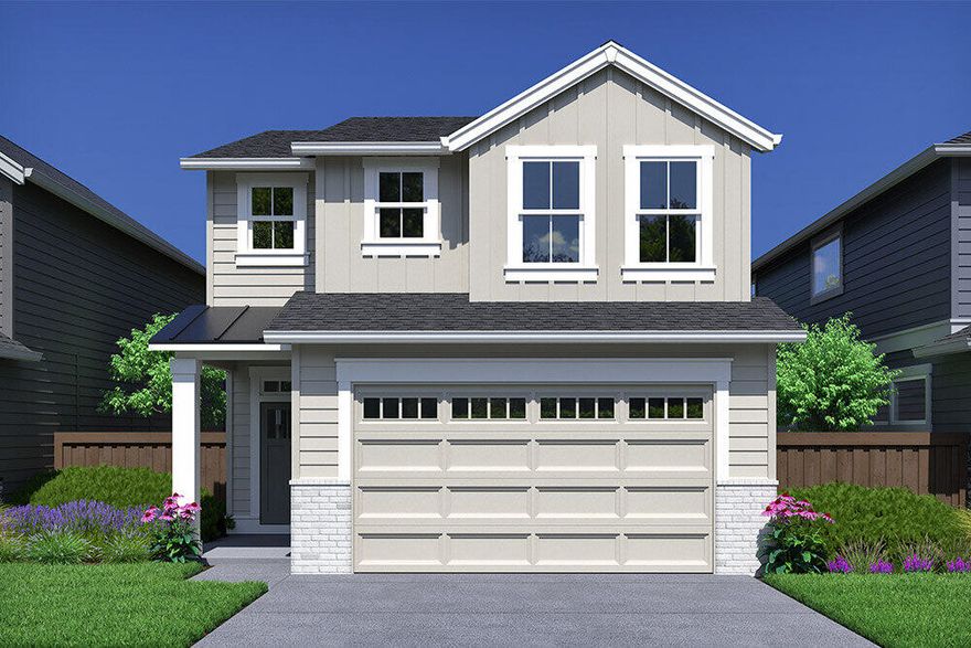 The SYDNEY floor plan by award-winning Pahlisch Homes spans a spacious 1,927 SF and features a thoughtful two-story design. With three bedrooms located upstairs, it offers plenty of room to enjoy. The main level is enhanced by a cozy fireplace, elegant quartz countertops, and durable wood composite flooring, creating a welcoming environment. A tankless water heater ensures energy efficiency, while the included air conditioning adds year-round comfort. The front yard boasts xeriscaped landscaping, providing a low-maintenance yet attractive exterior.   The back yard is fully landscaped with sod, bark, and irrigation system. Conveniently located near Pine Nursery Park, this home also sits on Bend's NE side, close to medical facilities and shopping. It perfectly blends modern amenities with an inviting atmosphere, ideal for both relaxation and entertaining. This is lot #8, offering a prime location for your new home. Photos are virtually staged.