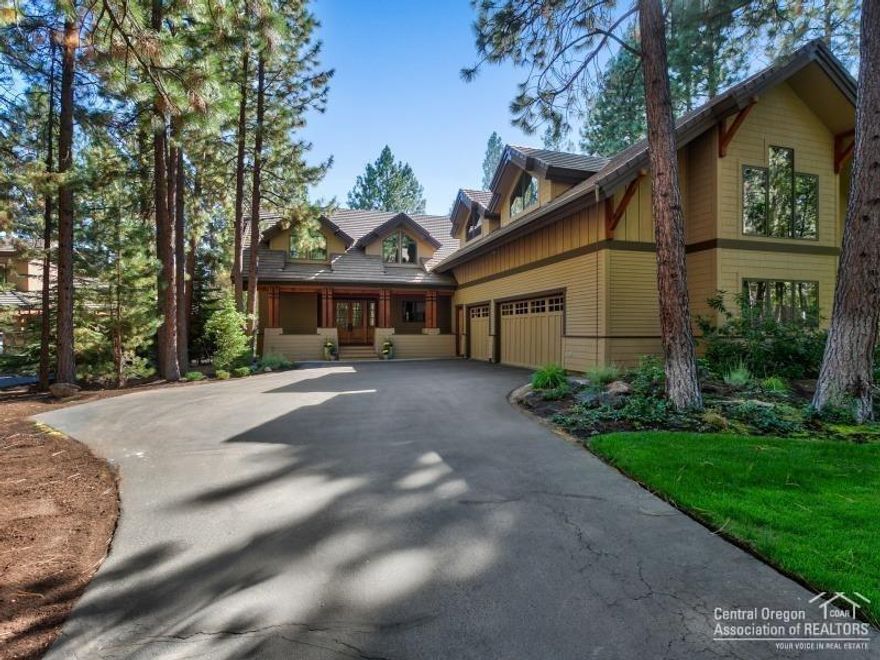 Stunning NW contemporary on a beautifully treed 12th fairway site in Broken Top, Bend's finest gated golf community. The perfect entertainer with a large open great room w/stacked stone fireplace, soaring ceilings & exposed beams. Generous dining area. Gourmet kitchen w/slab counters & in-floor radiant heat. Attractive plan with large, light & bright rooms. Galley style office. Rec room. Media room. Tons of storage, central vac, A/C. Huge tri-car garage w/2 storage areas. Private hot tub.