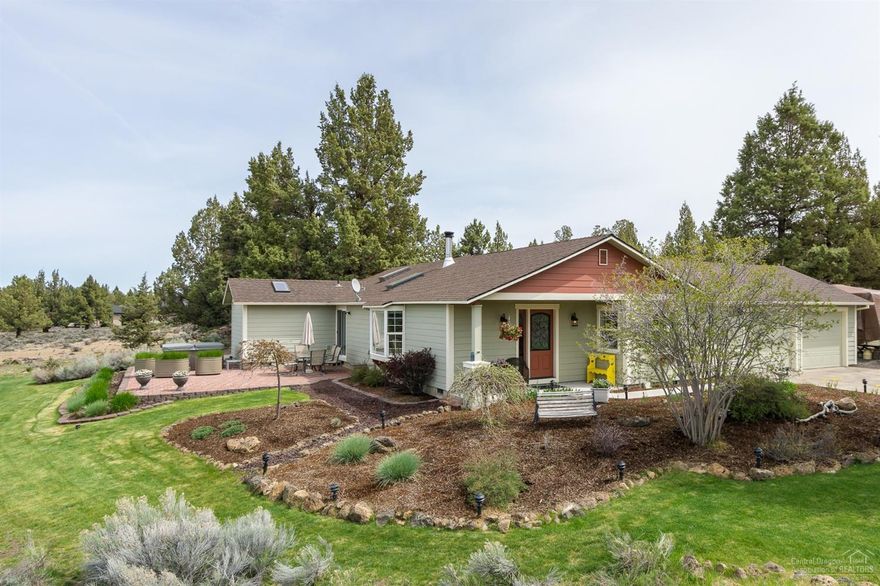 Beautiful Conestoga Hills single level home on 4.89 acres with panoramic views of the Cascade Mountains. Updated and remodeled bathrooms, large (140 sqft) master walk-in closet, skylights with shades, granite kitchen counter tops, breakfast nook, new blinds, freshly painted with new molding in all rooms, new front door, and new siding. Enjoy entertaining on the outdoor patio with the calming sounds of the water feature, or listening to music from the outdoor speakers while sitting in the hot tub viewing the Cascade Mountains surrounded by private landscaping. Double garage with top to bottom built in cabinets and 2 sheds for additional storage. Lots of extra parking space for RV, boat, or other Central Oregon toys!