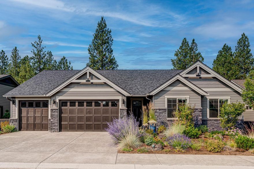 NEW IMPROVED PRICE & CREDIT FOR CLOSING COST OR RATE BUY DOWN. Enjoy the tranquility of this new ''Hidden'' community amid the lush fairways of the River's Edge Golf Course. This modern, single-level home features an open floor plan with a gourmet kitchen, a large eating bar, KitchenAid stainless appliances, an abundance of cabinet storage, a walk-in pantry, and a pocket office. The large primary suite has a tile shower, dual vanity, soaking tub, and expansive walk-in closet. The light, bright great room features a gas fireplace, built-in cabinets, and vaulted ceiling. Smart Home technology completes this beautiful home. Outside, there is a covered rear patio where Nature is ever-present, with a generous yard lined by native xeric plants, and just beyond towering pines, natural high-desert vegetation, golf course views, and colorful sunsets. River's Edge is also a great walking community, with miles of quiet streets and greenery, and all just minutes from downtown Bend.