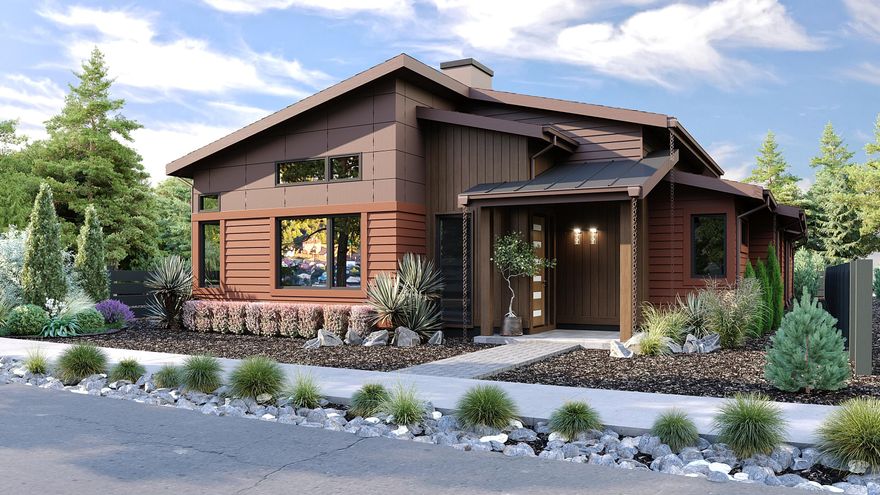 This model is underway on lot 32 also!! Rooflines, angles and textures create architectural interest in this Mid-Century/Contemporary home. From the metal roof entry and private side-facing access to the warm cedar tongue-in-groove and fiber cement panels, this home is a stunner. Plentiful windows and high ceilings add a spacious feel and fill the rooms with light. A well-designed chef's kitchen and great room dominated by a stone fireplace wall are beautiful and functional. A side patio off the dining room offers outdoor enjoyment. A walk-in pantry, lots of counter/prep space and stainless-steel appliances makes entertaining easy. Two primary suites, a 3rd bedroom and full bath maximize livability. A large L-shaped owner's ensuite feature luxurious soaking tub and frameless shower glass in all baths. A big laundry/mud room with a built-in bench and closets galore offer storage. This model can be built on a few other lots.