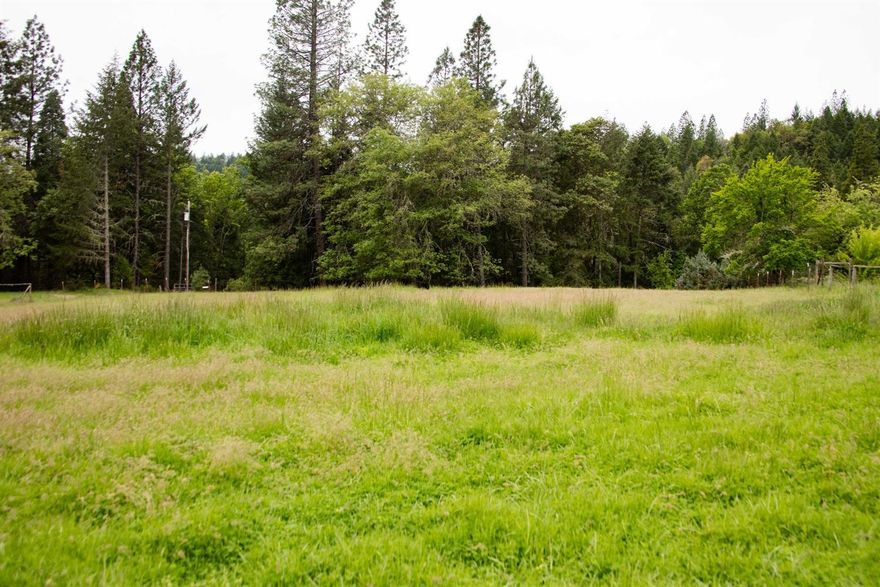 Long private,tree lined driveway leads to 6.78 acres of level,usable property. Backs up to Sykes Creek with year round water, per Seller. 2 separate water rights, from Skyes Creek and from 35gpm well, per seller. Home is a cute fixer, ready for your imagination and is being sold AS-IS. Un-permitted guest retreat (with gray water system only) separate from home is also sold as-is. Land is mostly fenced with fertile grass seeded pastures that look like a park, Gardens have many trees and plants including apple, plum and some mature grape vines. Creek area is a beautiful area with ferns, mature trees and the lovely sound of a babbling water running off the legal dam. Buyer must verify all information. Septic has been pumped by Dunlap Septic in the last few months, per seller. 2 sheds are used for storage & planting shed. Minutes to the BLM and aprox 12 miles to Hwy 5. Not a drive by, must see to appreciate. Plenty of room for parking all your toys. Buyers to perform their own due diligenc
