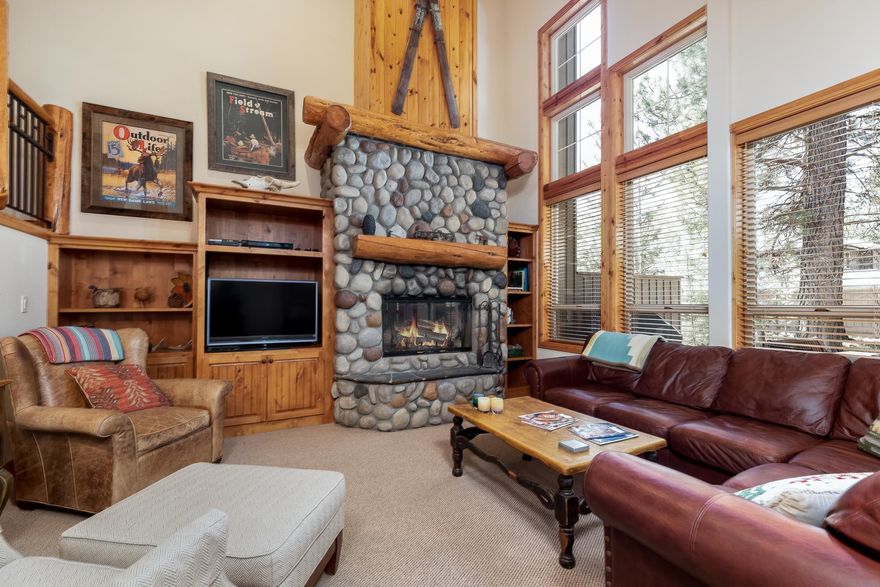 This perfectly situated two story condominium has lovely upgrades and furnishings. Master on second floor. Tile, granite in full baths. Kitchen has stainless fixtures. Lodge style interior with log ascents throughout.  Seller requests a long escrow and desire to rent back through August 2021.  Association covers entire structure and lovely grounds with full service snow removal. Roof has full complement of heat cables. Hot tub fully screened adjacent to rear paver patio. Tankless water heater and energy upgrades. Enclosed deck in Master. SHARC paid in full.