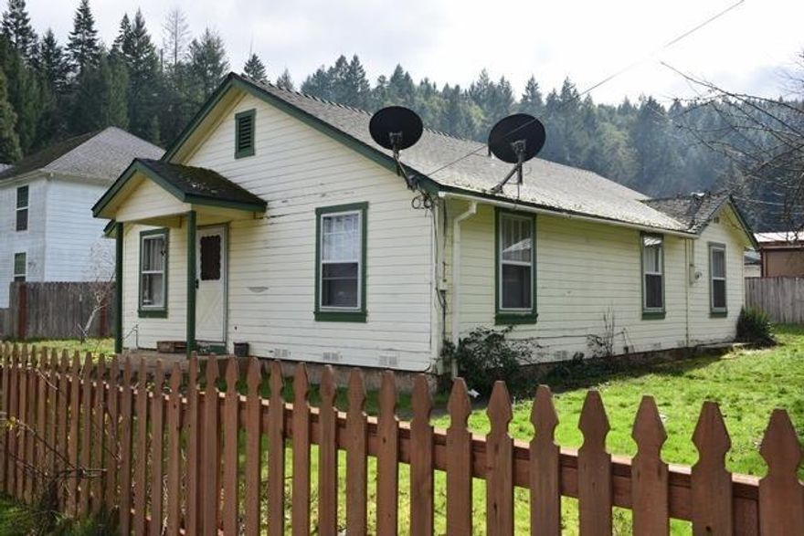Cute 2 bedroom cottage on a corner lot, 2 bedrooms & full bathroom with an bonus room that could be a 3rd bedroom. 1120 sq ft makes this a great sized home for everyone. Not too big and not small. Wood fence surrounds the street side corner lot and a detached shop for your toys or work shop. The city park is across the street for more play area. Full city water & sewer services, makes this home easy to maintain. Electric heat with a wood stove and natural gas is available.