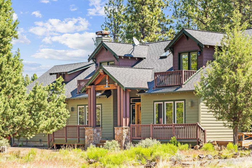 This NW traditional style two story custom-built home sits on 9.86 acres with post & wire fencing and direct access to Deschutes National Forest land. Anchoring the home is a toasty wood stove at the living room's hearth, and for the cook there's a large kitchen island and an adjacent dining room with access to a paver patio to enjoy. The main level also contains an office, laundry room with sink, half bath and the primary bedroom enjoys a luxurious en-suite bathroom with walk-in closet and tile shower. The quality of the wood floors & trim is unmatched, reminding you of the craftsmanship & care that highlights this special place. There is a 2-car garage, central vacuum system and a pole-framed board & batten-sided shop on a concrete slab with a large 14 ft. overhead bay door, interior unfinished.