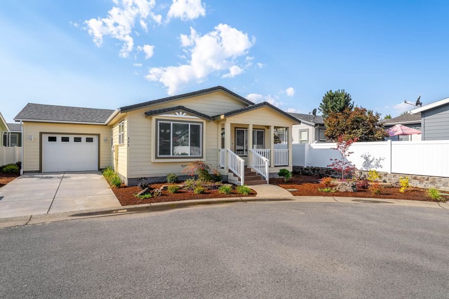 Brand new 2024 Energy Star home in Westlake Village, a premier 55+ community. Competitive space rent of $850 per mo. Pet friendly with mgr approval. Home offers 2 beds, 2 baths, vaulted ceilings, & a bright, open floor plan. The stylish kitchen includes a center island, range, microwave, refrigerator, dishwasher, disposal, pantry, & laminate counters. Outdoors you will find low-maintenance landscaping, a covered front porch, patio, and a large single-car garage with automatic opener. WLV features gated entry, management staff, a scenic lake, and a clubhouse with event space, library, reading room, and fitness center—all complimentary to residents & their guests. Conveniently close to downtown, a large city park, & the Rogue River. Priced below cost and includes 1 yr. Home Warranty in addition to a 1yr. factory warranty. Buyer to perform due diligence with the park regarding fees, rules, and required paperwork, and with the proper agencies. Buyer to obtain Tenancy Park Approval