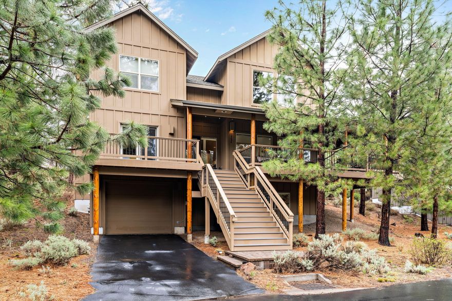 This furnished 2540 square foot house is located in River Wild at Mt. Bachelor Village in Bend, Oregon. With quick access to Mt. Bachelor and an abundance of outdoor activities, this home boasts 3 bedrooms and 2.5 bathrooms, with the primary bedroom and master bath conveniently located on the main floor and a second primary bedroom upstairs. The basement features a large finished bonus room that could be used as a game room, office, home theater, or fourth bedroom, as well as a separate large storage room. The main floor also features a wrap-around porch and a large great room with a cozy gas fireplace, perfect for relaxation and entertaining quests. One of only a few homes in River Wild with an attached garage. Association amenities include an outdoor pool, hot tub, and a 2-minute walk to the beautiful Deschutes River Trail. Short-term vacation rentals are allowed, making this an ideal investment property or a vacation home for those who enjoy the outdoor lifestyle of Bend, Oregon.