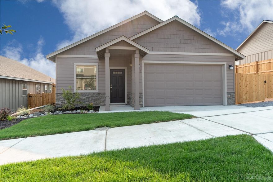 Brand new, ready to move in! 3 bedroom, 2 bath, 1,662 sf of open living space & hard to find RV parking. Great room layout w/vaulted ceiling & cozy gas fireplace. Shaker style cabinets, Quartz slab counters & SS Energy Star appliances in the spacious Kitchen. Gas forced air w/high efficiency furnace & A/C included! Dbl garage w/opener. Step off the deck into a fully landscaped & fenced back yard. Enjoy fantastic views to the east & north to Smith Rock. Lg lots w/ room to enjoy the summer outdoors!