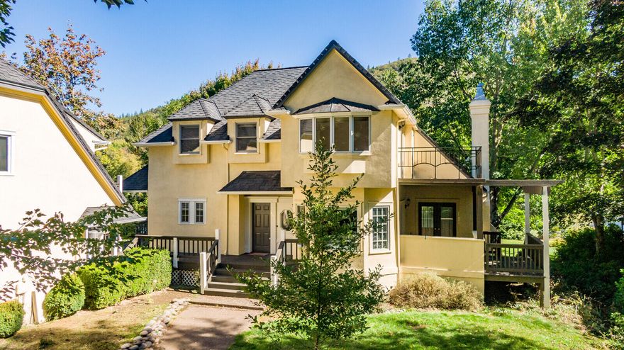 Rogue Riverfront Country French Estate. Enjoy old world charm in this well cared for two-story home featuring 3-bedrooms, 2-bathrooms, beautiful windows with views of the Rogue River, spacious master suite overlooking the Rogue with large Whirlpool tub. Home has Presidential composition roof, water treatment system, quadrafire white porcelain pellet stove, cedar wrap around deck, paved front drive area. Guest cottage is detached from main home and has 1-bedrooms, 1-bathroom offering extra living space or possible rental unit. 1.25-Acres with approx. 100-feet of Rogue River frontage. Salmon and steelhead pass by every day. Beautiful landscaping.