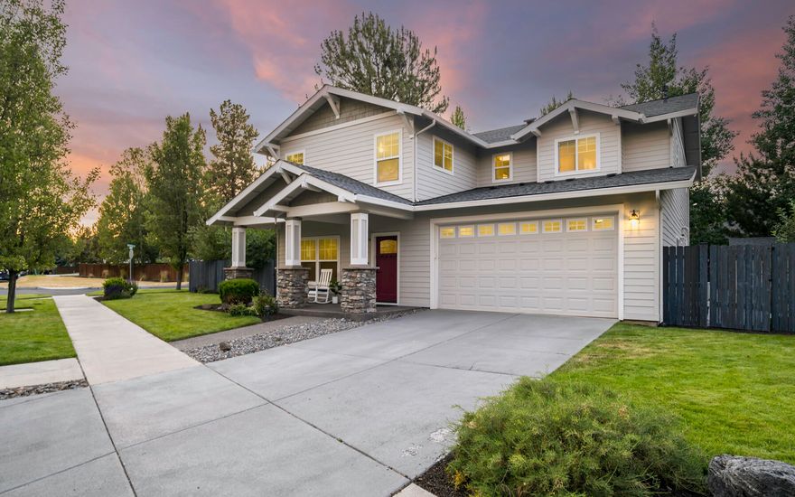 Come experience all that Bend has to offer from this immaculate home in the established Stonehaven neighborhood in SE Bend with picturesque tree lined streets. The spacious corner lot offers a park-like setting with unmatched outdoor living complete with outdoor kitchen, built-in gas fire pit, putting green, multiple seating and eating areas for sun or shade, expansive paver patio, fruit trees, raised garden beds, sandbox, storage shed and wonderful privacy. The home features box beam ceilings, beautiful hardwoods, chef's kitchen with butler's pantry, open great room with cozy gas fireplace accented by built-in surround, formal dining or second living area, impressive primary suite complete with fireplace, dual walk-in closets and soaking tub and a generous 4th bedroom or bonus room. Nestled in a desirable community conveniently located with easy access to schools, shopping, Alpenglow Park and endless recreation opportunities. A perfect basecamp for the best of Bend living!