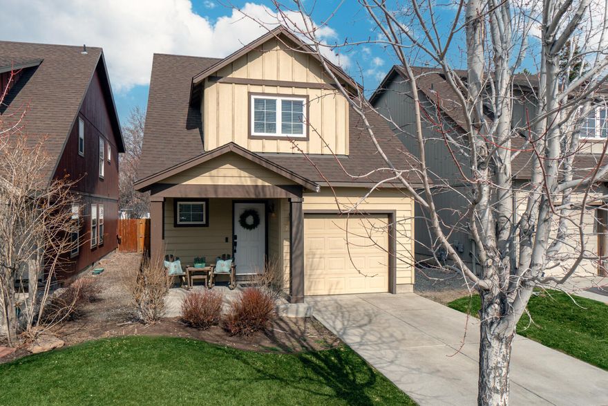 Freshly updated home w/modern farm house appeal! New plank flooring on the ground floor, carpet upstairs & interior paint make for a blank canvas for your choice of decor. Open great room concept w/spacious kitchen w/bar seating. Dining area, cozy gas fireplace in the living room & powder bath. Upstairs you'll discover a well appointed Primary Suite w/step in shower, walk in closet & lg vanity. Two additional guest rooms share a full bath opposite of the Primary br. Neat & clean throughout, white blinds for filtered natural light. Step out of the great room onto a concrete patio that's ready for your BBQ & furniture - pet friendly fenced back yard or transform into your garden oasis. Gas forced air heat, gas H2O heater for lower monthly utility expenses, garage for storing all of your toys. Refrigerator, washer & dryer are included. Conveniently located near all amenities & summer concerts at the park. Don't miss!