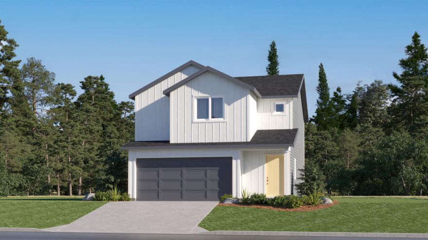 Discover the ''Irving'' floorplan at Reserve in the Pines, where modern living meets comfort. The first floor features an open-concept great room, kitchen, and dining area with access to an outdoor patio—perfect for relaxation and entertainment. Upstairs, find three bedrooms, including a private owner's suite with an en-suite bathroom and walk-in closet. The kitchen boasts quartz countertops, shaker-style cabinets, and stainless steel appliances. Enjoy the beauty of a xeriscape front yard with a drip irrigation system. Photos are of the model Irving floorplan in a different community, some finishes may be different. Homesite #90